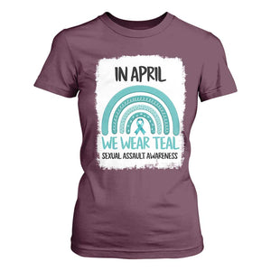 Sexual Assault Awareness T Shirt For Women In April We Wear Teal Ribbon TS14 Maroon Print Your Wear