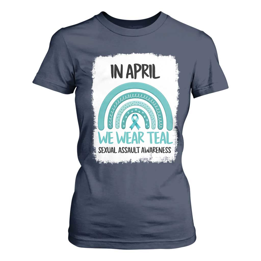 Sexual Assault Awareness T Shirt For Women In April We Wear Teal Ribbon TS14 Navy Print Your Wear