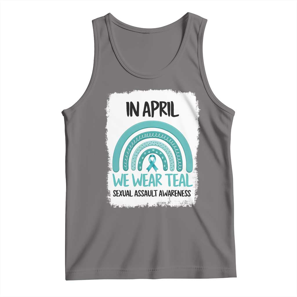 Sexual Assault Awareness Tank Top In April We Wear Teal Ribbon TS14 Deep Heather Print Your Wear