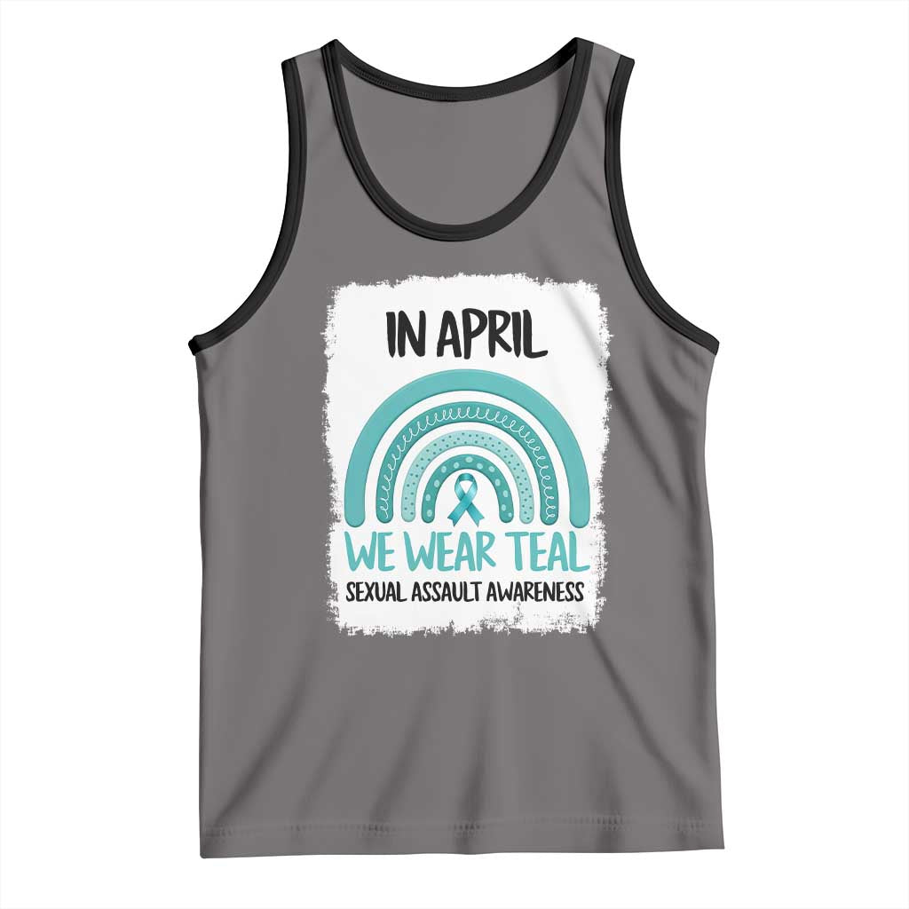 Sexual Assault Awareness Tank Top In April We Wear Teal Ribbon TS14 Deep Heather Black Print Your Wear
