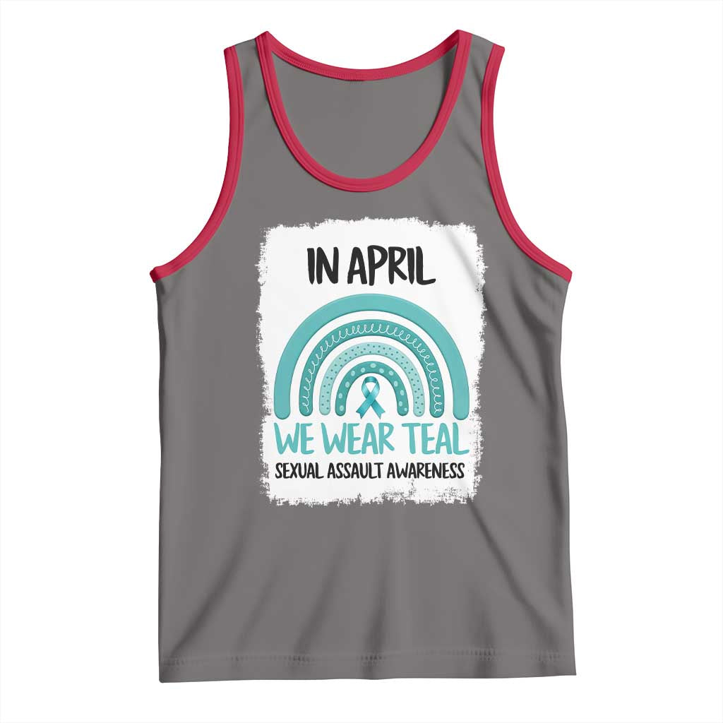 Sexual Assault Awareness Tank Top In April We Wear Teal Ribbon TS14 Deep Heather Red Print Your Wear