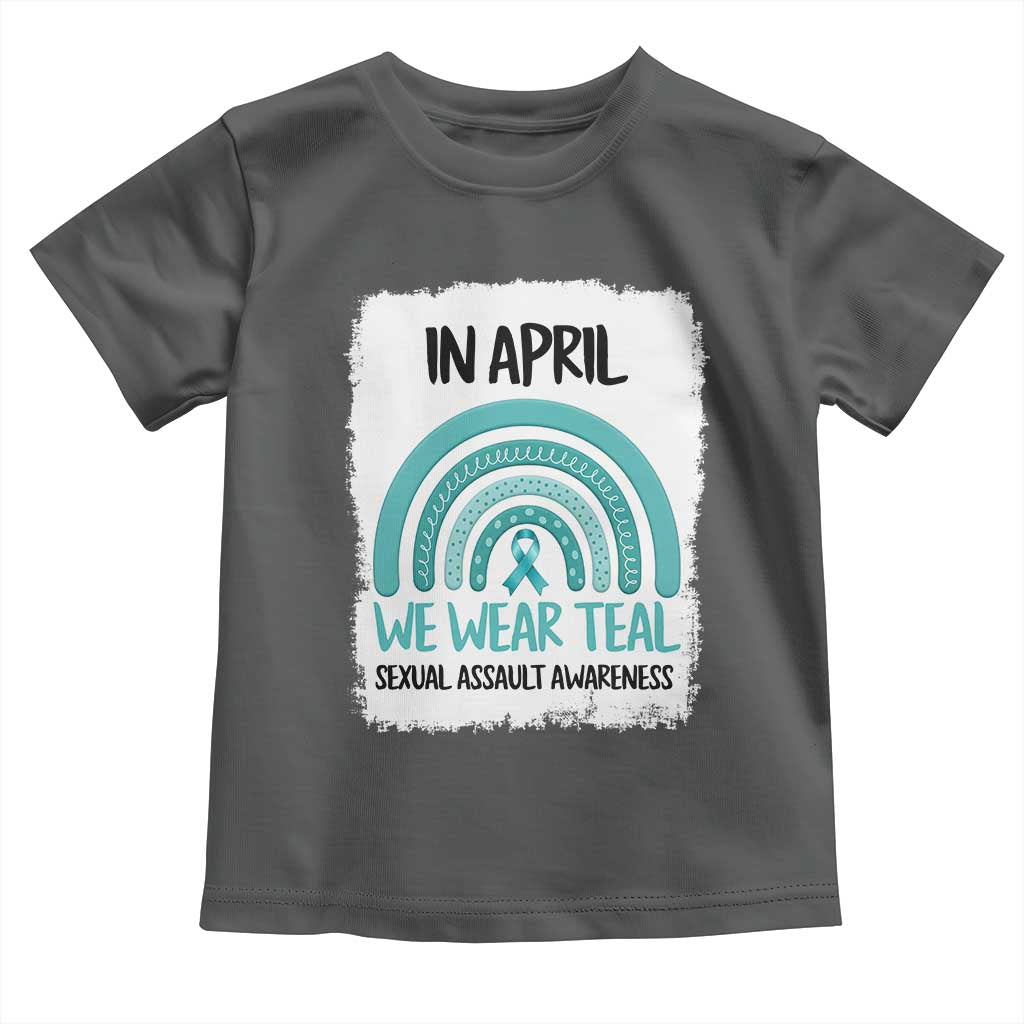 Sexual Assault Awareness Toddler T Shirt In April We Wear Teal Ribbon TS14 Dark Heather Print Your Wear