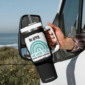 Sexual Assault Awareness Tumbler With Handle In April We Wear Teal Ribbon TS14 Print Your Wear
