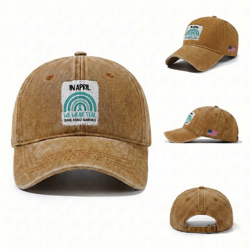 Sexual Assault Awareness Washed Cotton Baseball Cap In April We Wear Teal Ribbon TS14 Washed Cap Universal Fit Yellow Ochre Print Your Wear