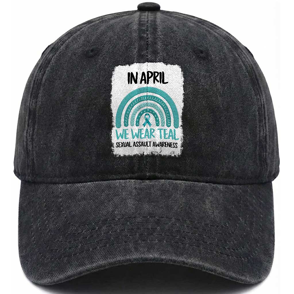 Sexual Assault Awareness Washed Cotton Baseball Cap In April We Wear Teal Ribbon TS14 Washed Cap Universal Fit Black Print Your Wear