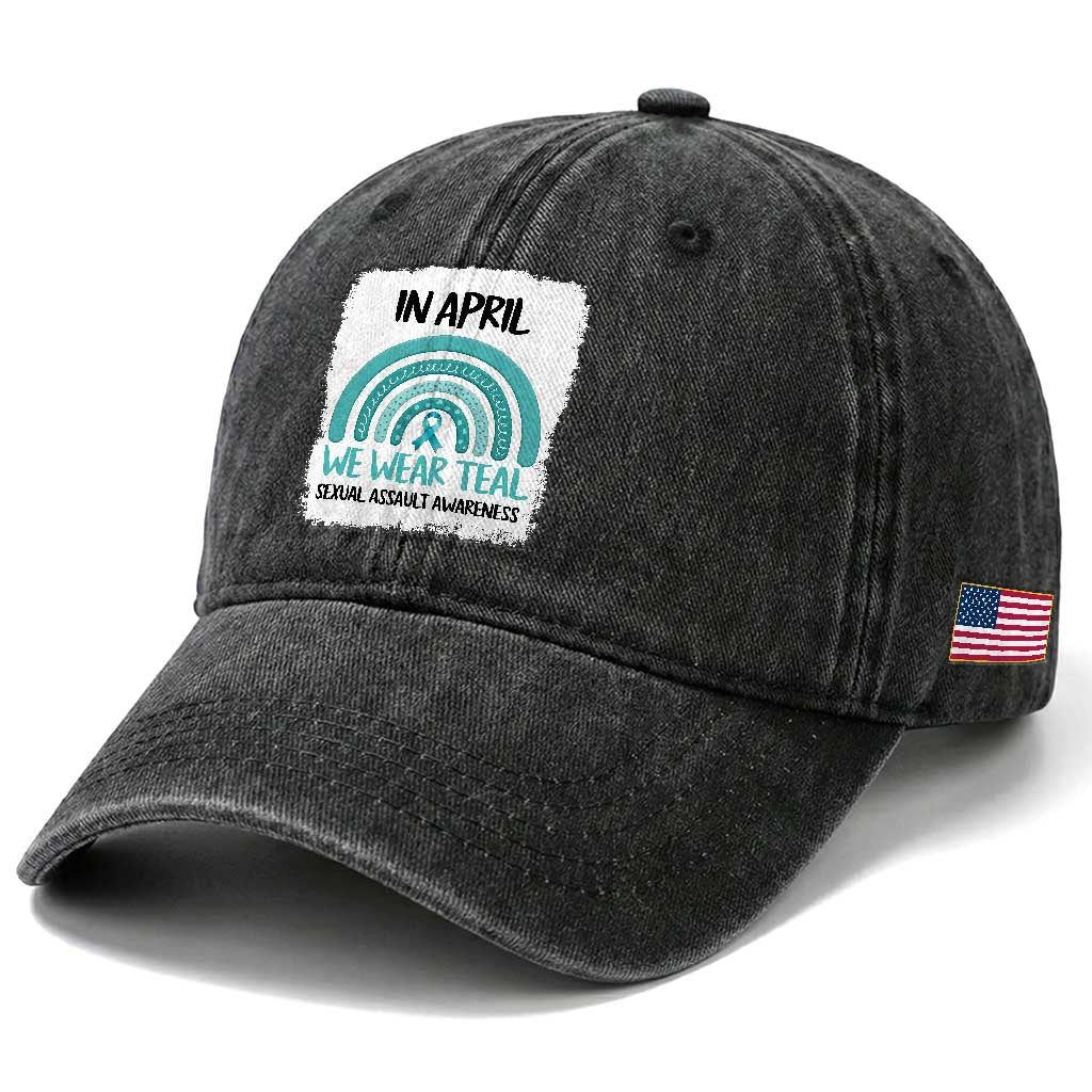Sexual Assault Awareness Washed Cotton Baseball Cap In April We Wear Teal Ribbon TS14 Print Your Wear