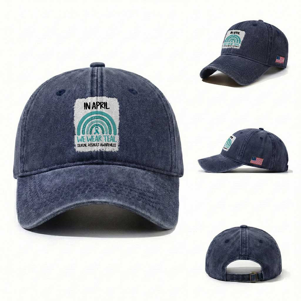 Sexual Assault Awareness Washed Cotton Baseball Cap In April We Wear Teal Ribbon TS14 Washed Cap Universal Fit Navy Print Your Wear
