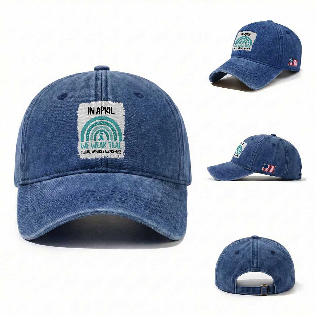 Sexual Assault Awareness Washed Cotton Baseball Cap In April We Wear Teal Ribbon TS14 Washed Cap Universal Fit Royal Blue Print Your Wear