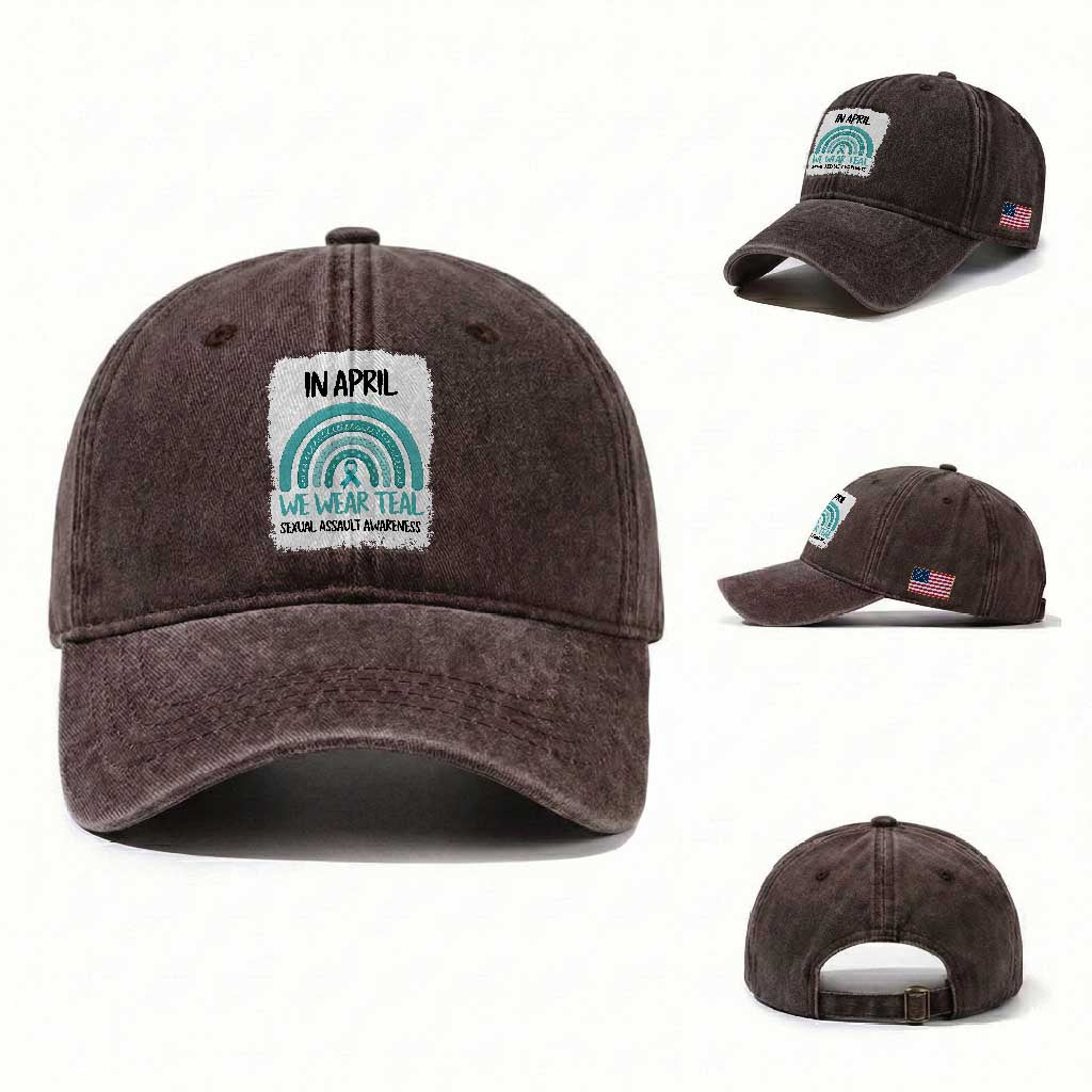 Sexual Assault Awareness Washed Cotton Baseball Cap In April We Wear Teal Ribbon TS14 Washed Cap Universal Fit Dark Brown Print Your Wear