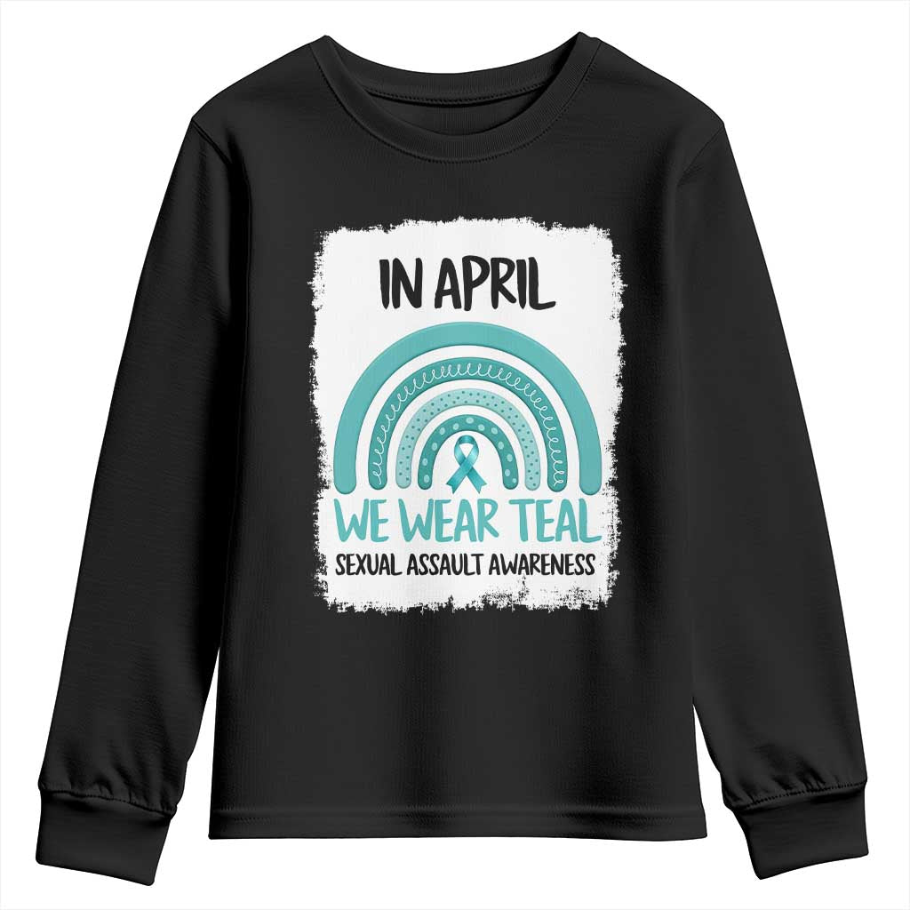Sexual Assault Awareness Youth Sweatshirt In April We Wear Teal Ribbon TS14 Black Print Your Wear