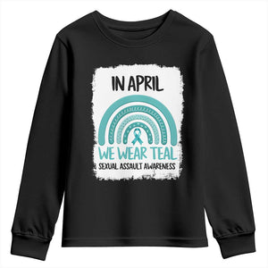 Sexual Assault Awareness Youth Sweatshirt In April We Wear Teal Ribbon TS14 Black Print Your Wear