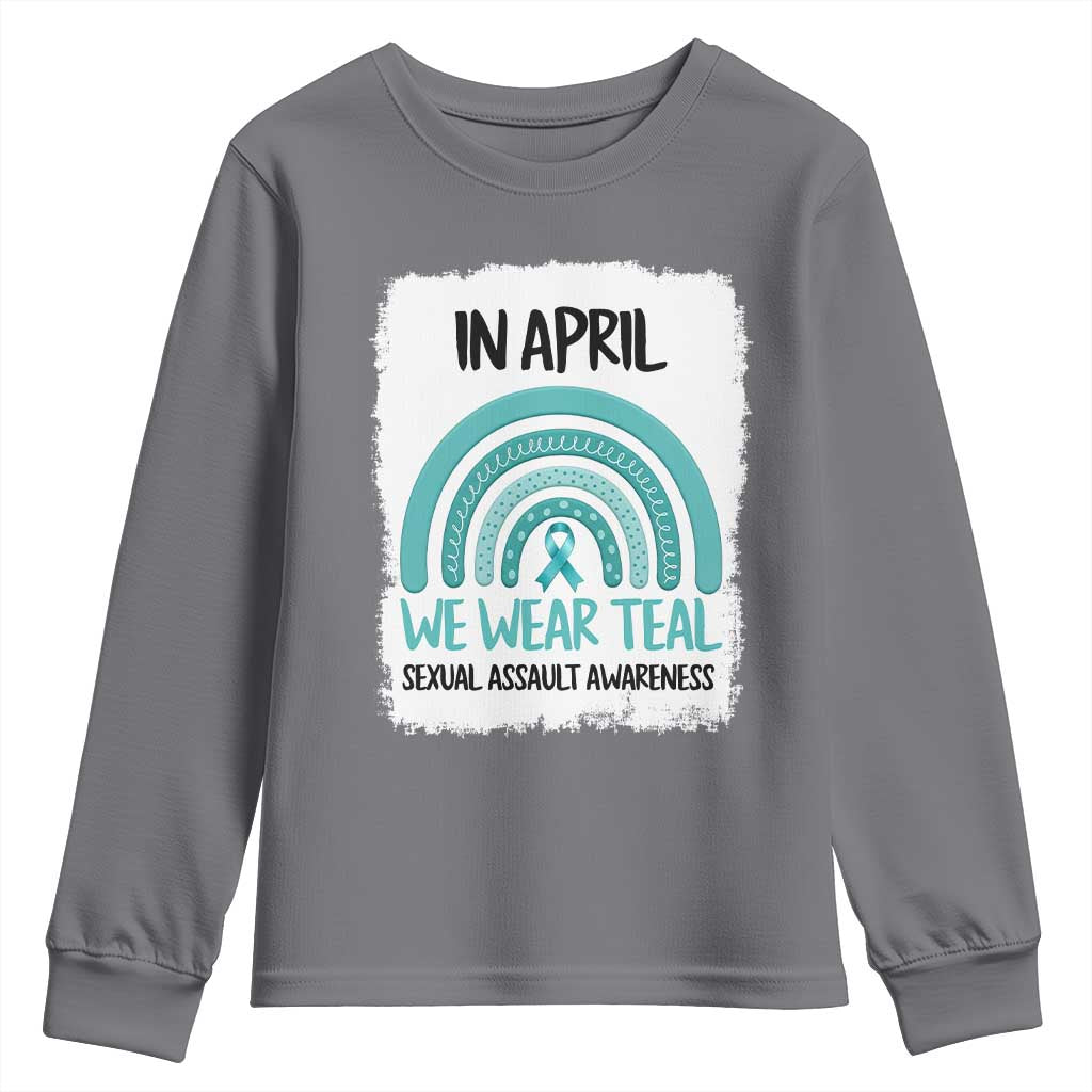 Sexual Assault Awareness Youth Sweatshirt In April We Wear Teal Ribbon TS14 Charcoal Print Your Wear