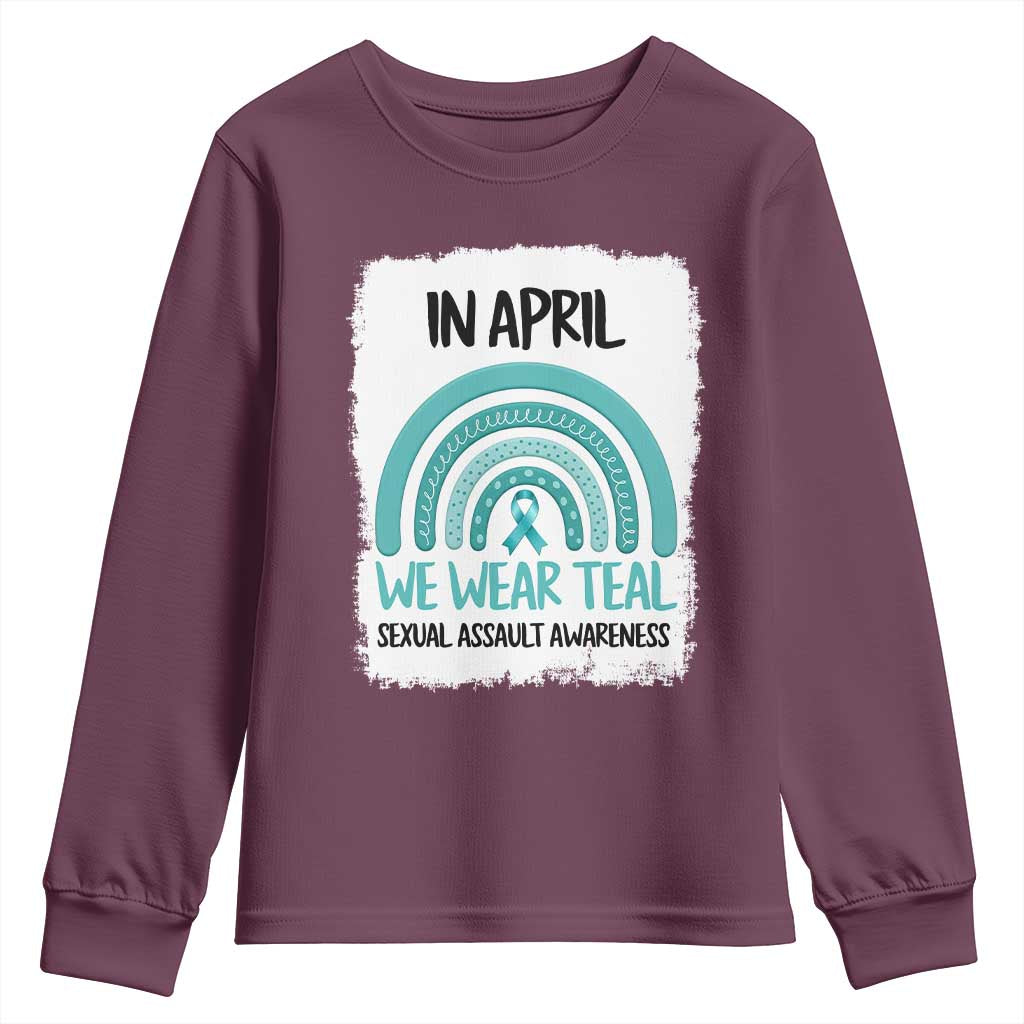 Sexual Assault Awareness Youth Sweatshirt In April We Wear Teal Ribbon TS14 Maroon Print Your Wear