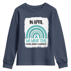Sexual Assault Awareness Youth Sweatshirt In April We Wear Teal Ribbon TS14 Navy Print Your Wear