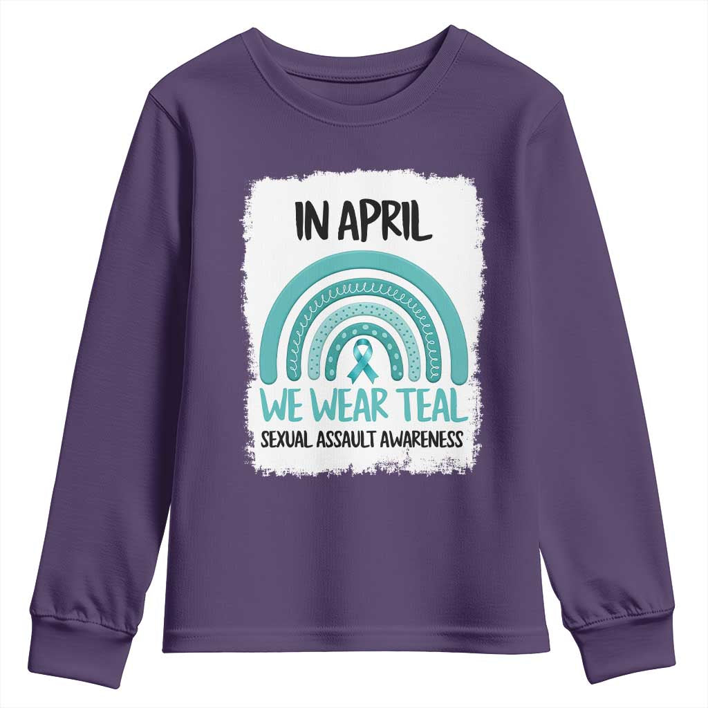 Sexual Assault Awareness Youth Sweatshirt In April We Wear Teal Ribbon TS14 Purple Print Your Wear