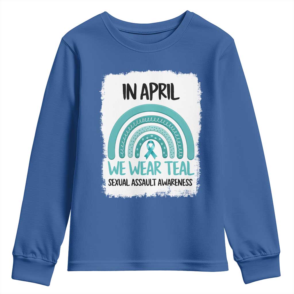 Sexual Assault Awareness Youth Sweatshirt In April We Wear Teal Ribbon TS14 Royal Blue Print Your Wear