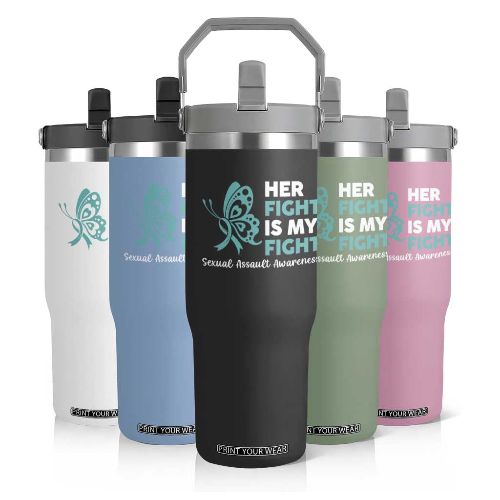Sexual Assault Awareness Flip Straw Tumbler Her Fight is My Fight TS14 Print Your Wear