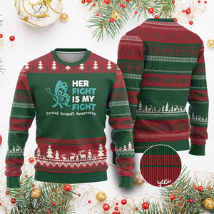 Sexual Assault Awareness Ugly Christmas Sweater Her Fight is My Fight TS14 Red Green Print Your Wear