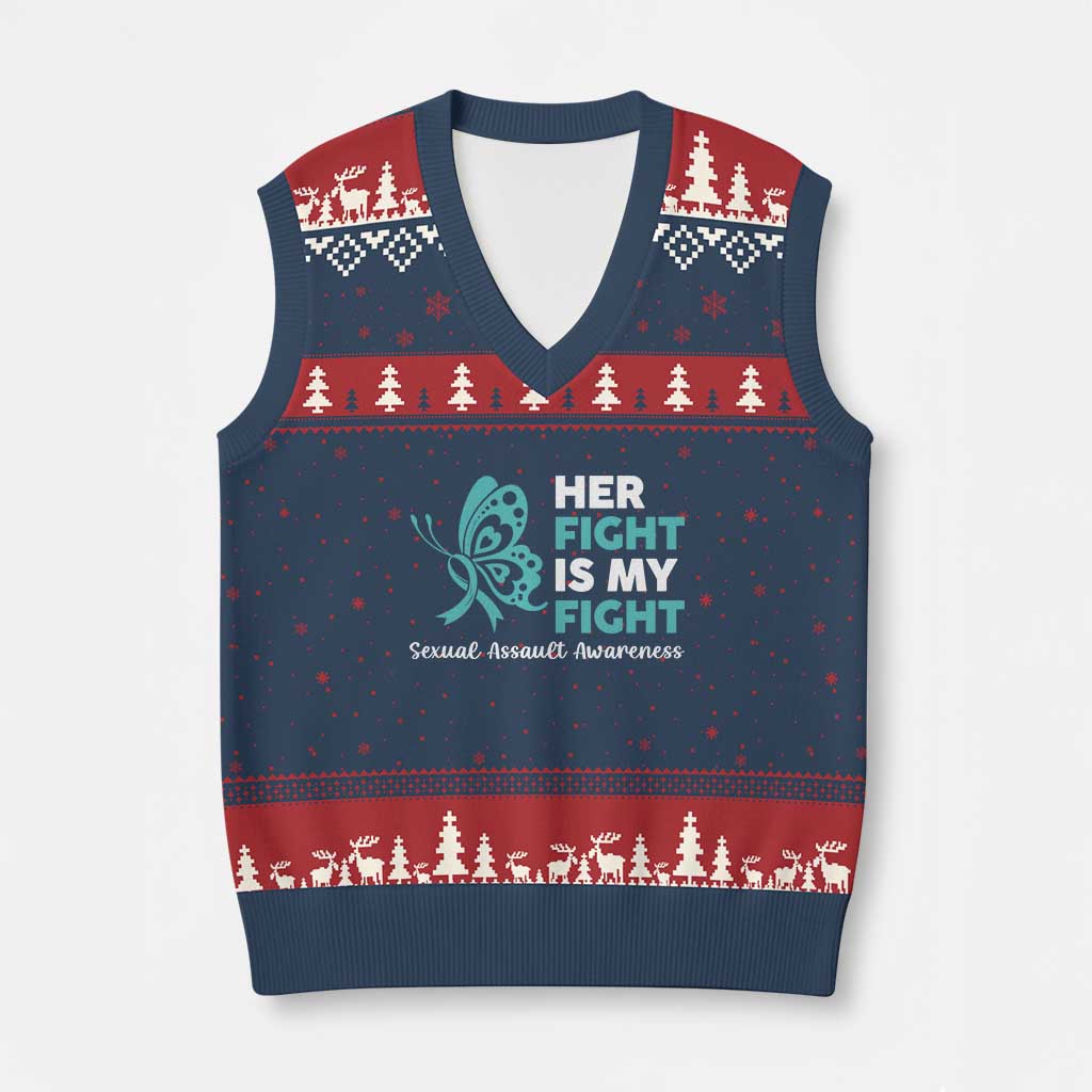 Sexual Assault Awareness V-Neck Knit Sweater Vest Her Fight is My Fight TS14 Navy Red Print Your Wear