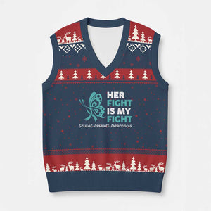 Sexual Assault Awareness V-Neck Knit Sweater Vest Her Fight is My Fight TS14 Navy Red Print Your Wear