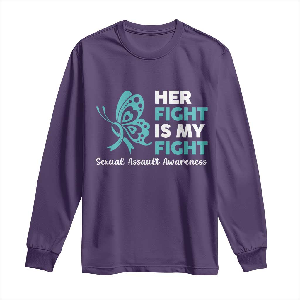 Sexual Assault Awareness Long Sleeve Shirt Her Fight is My Fight TS14 Purple Print Your Wear