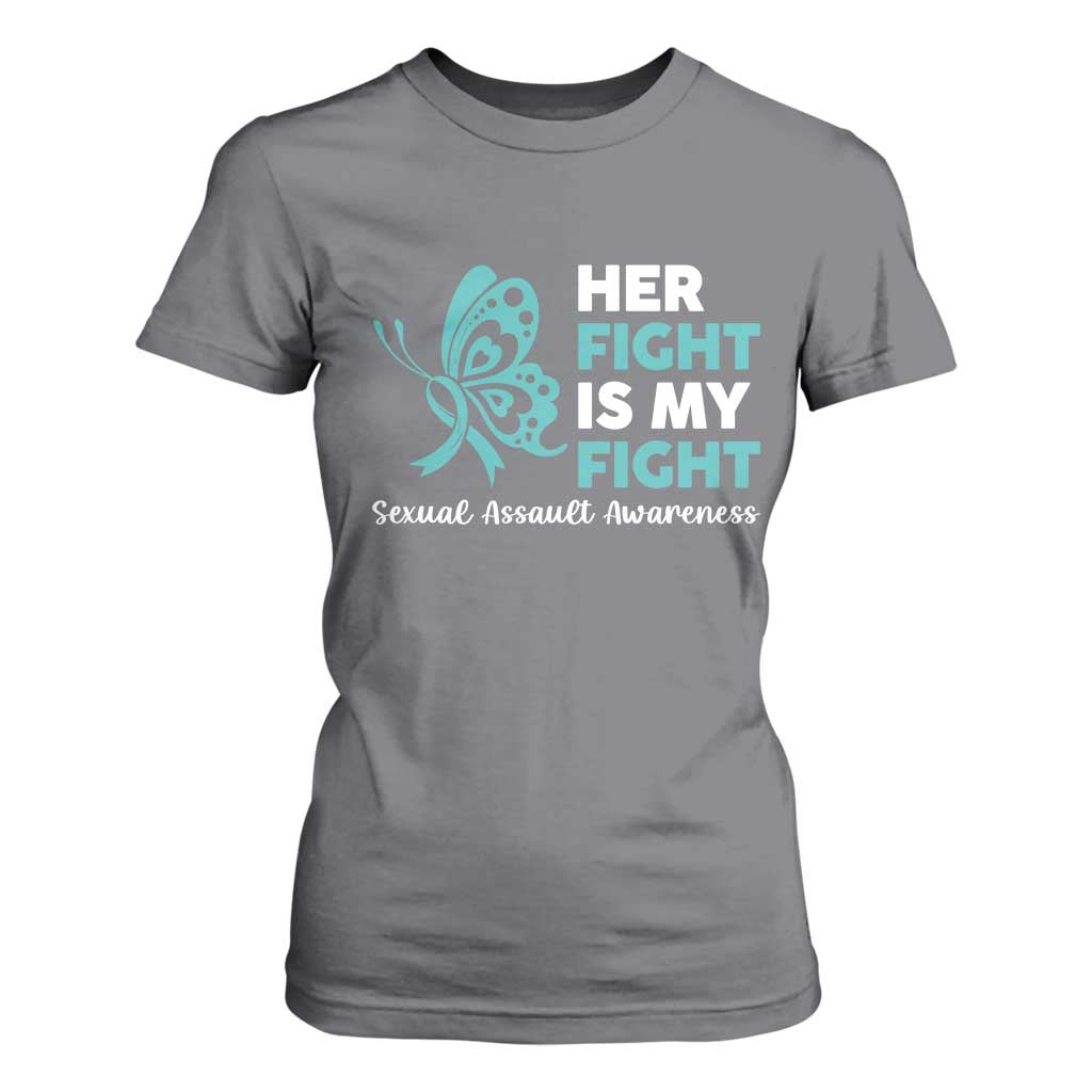 Sexual Assault Awareness T Shirt For Women Her Fight is My Fight TS14 Charcoal Print Your Wear