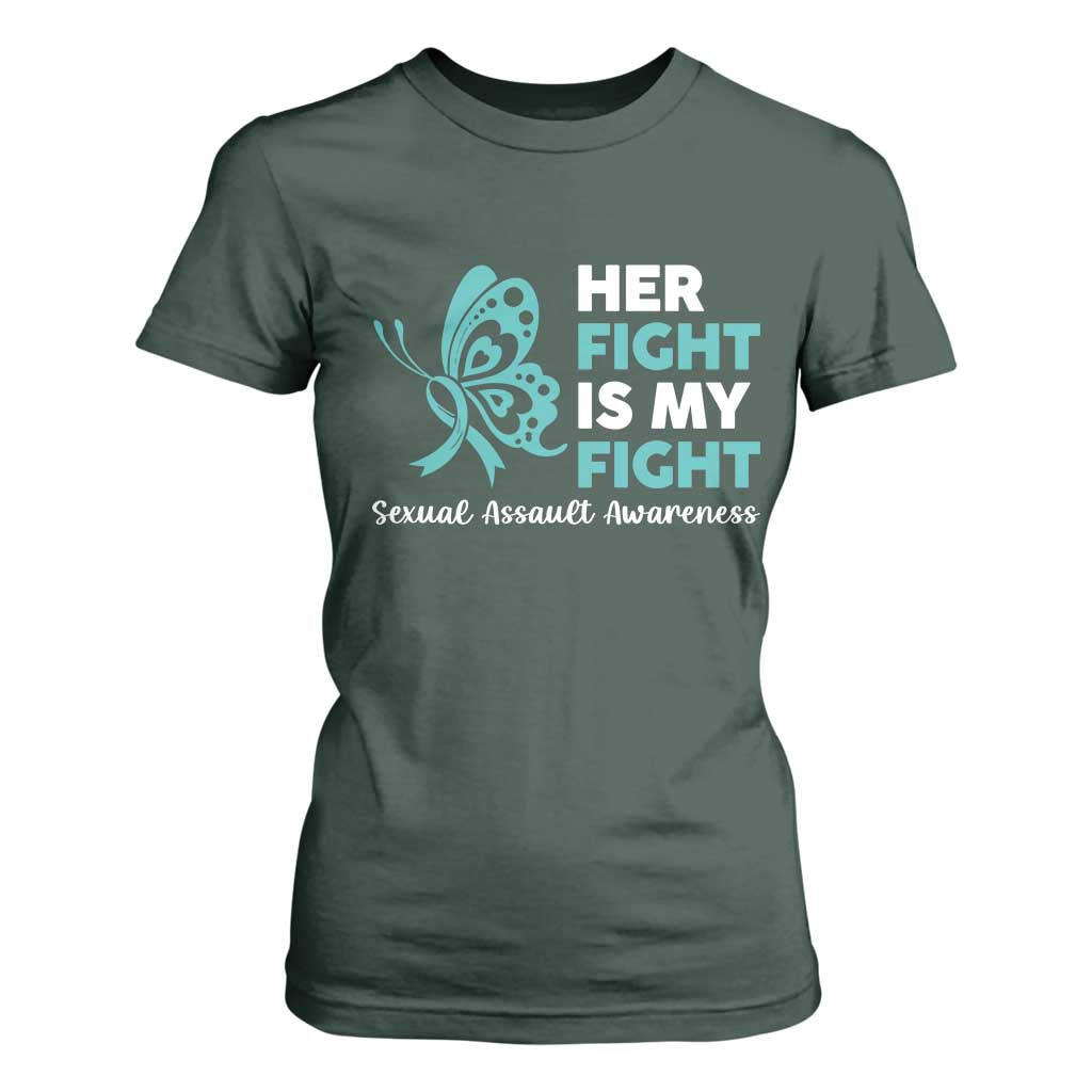 Sexual Assault Awareness T Shirt For Women Her Fight is My Fight TS14 Dark Forest Green Print Your Wear