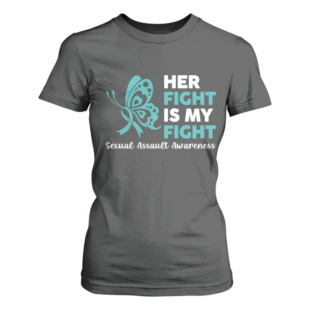 Sexual Assault Awareness T Shirt For Women Her Fight is My Fight TS14 Dark Heather Print Your Wear