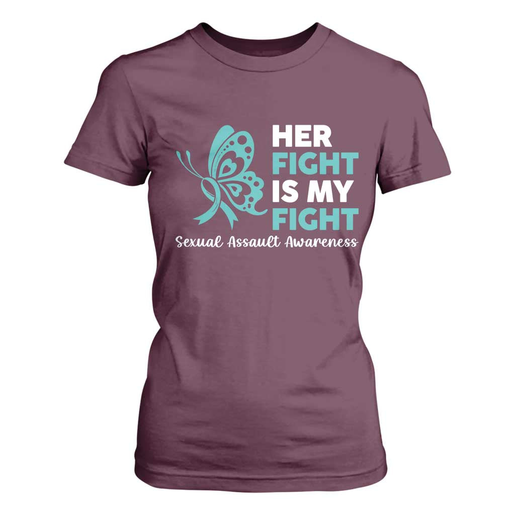 Sexual Assault Awareness T Shirt For Women Her Fight is My Fight TS14 Maroon Print Your Wear