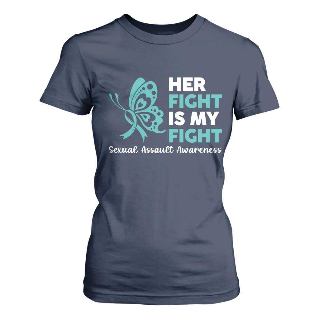 Sexual Assault Awareness T Shirt For Women Her Fight is My Fight TS14 Navy Print Your Wear