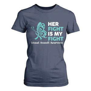 Sexual Assault Awareness T Shirt For Women Her Fight is My Fight TS14 Navy Print Your Wear