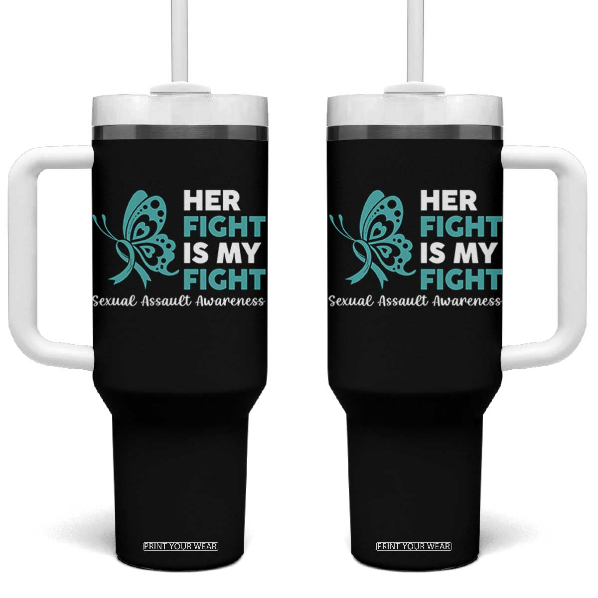 Sexual Assault Awareness Tumbler With Handle Her Fight is My Fight TS14 One Size: 40 oz Black Print Your Wear