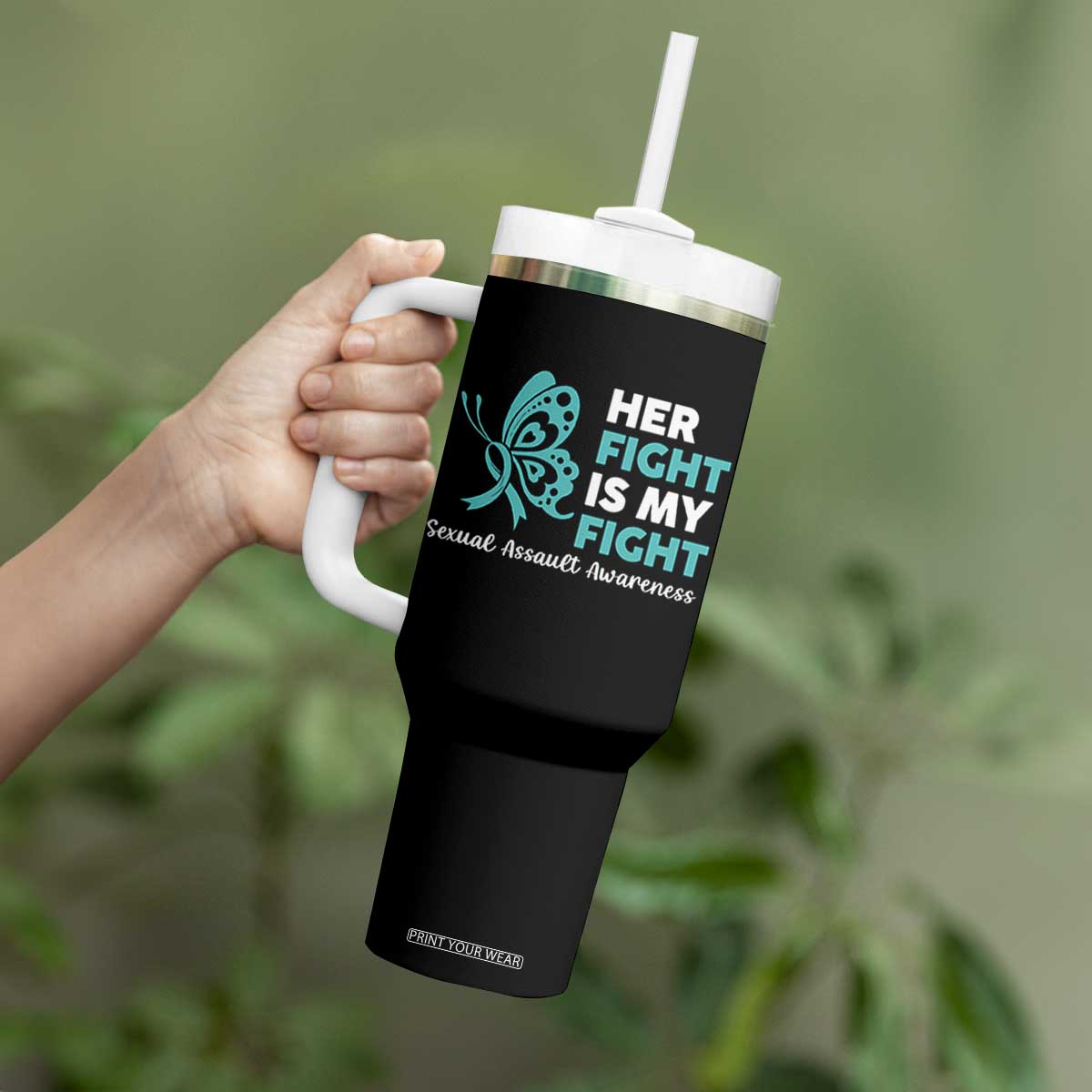 Sexual Assault Awareness Tumbler With Handle Her Fight is My Fight TS14 Print Your Wear