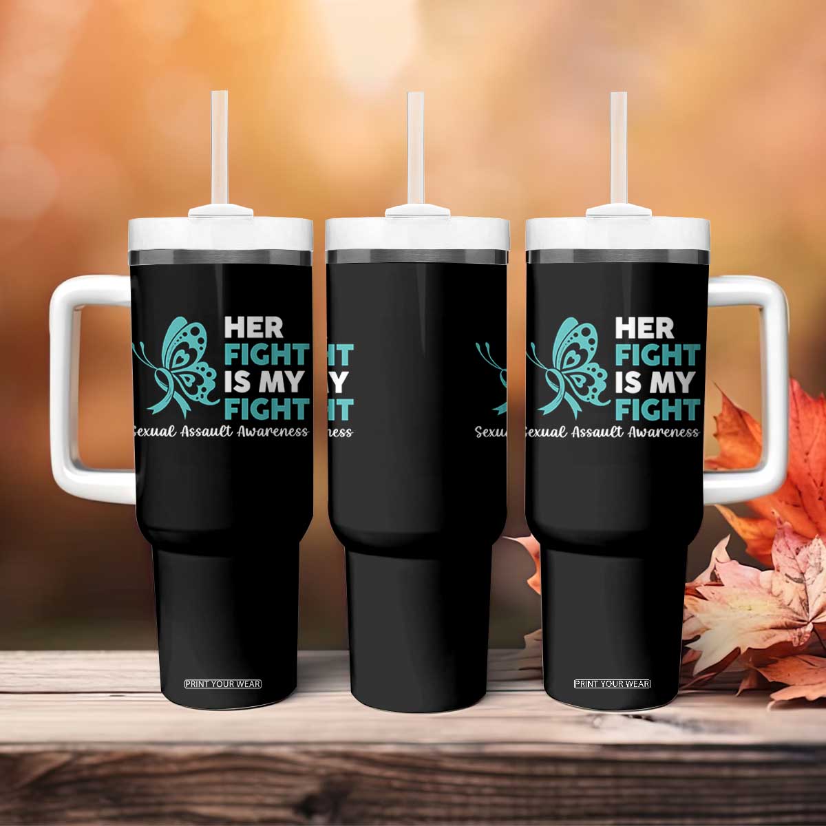 Sexual Assault Awareness Tumbler With Handle Her Fight is My Fight TS14 Print Your Wear
