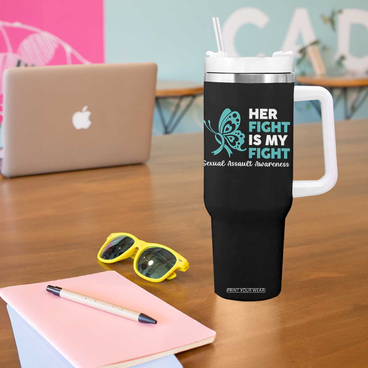 Sexual Assault Awareness Tumbler With Handle Her Fight is My Fight TS14 Print Your Wear
