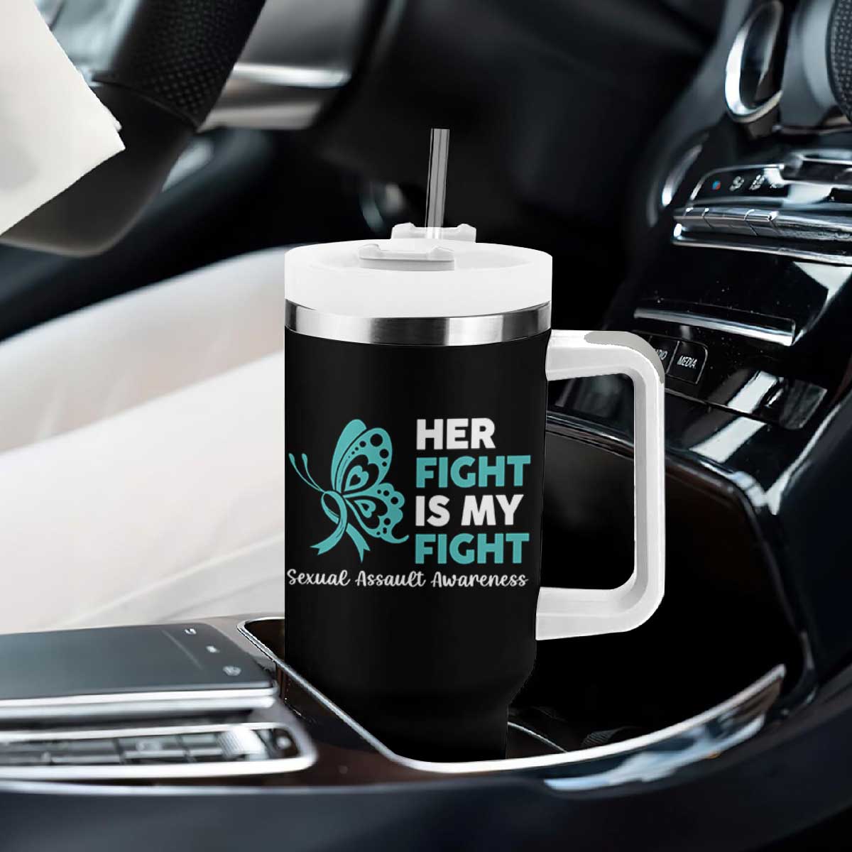 Sexual Assault Awareness Tumbler With Handle Her Fight is My Fight TS14 Print Your Wear