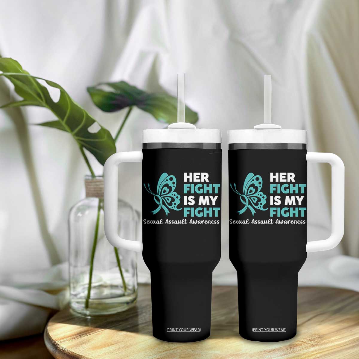 Sexual Assault Awareness Tumbler With Handle Her Fight is My Fight TS14 Print Your Wear