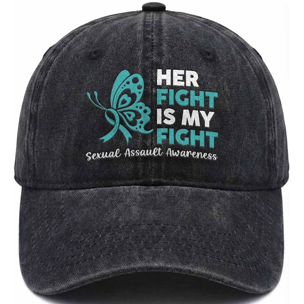 Sexual Assault Awareness Washed Cotton Baseball Cap Her Fight is My Fight TS14 Washed Cap Universal Fit Black Print Your Wear