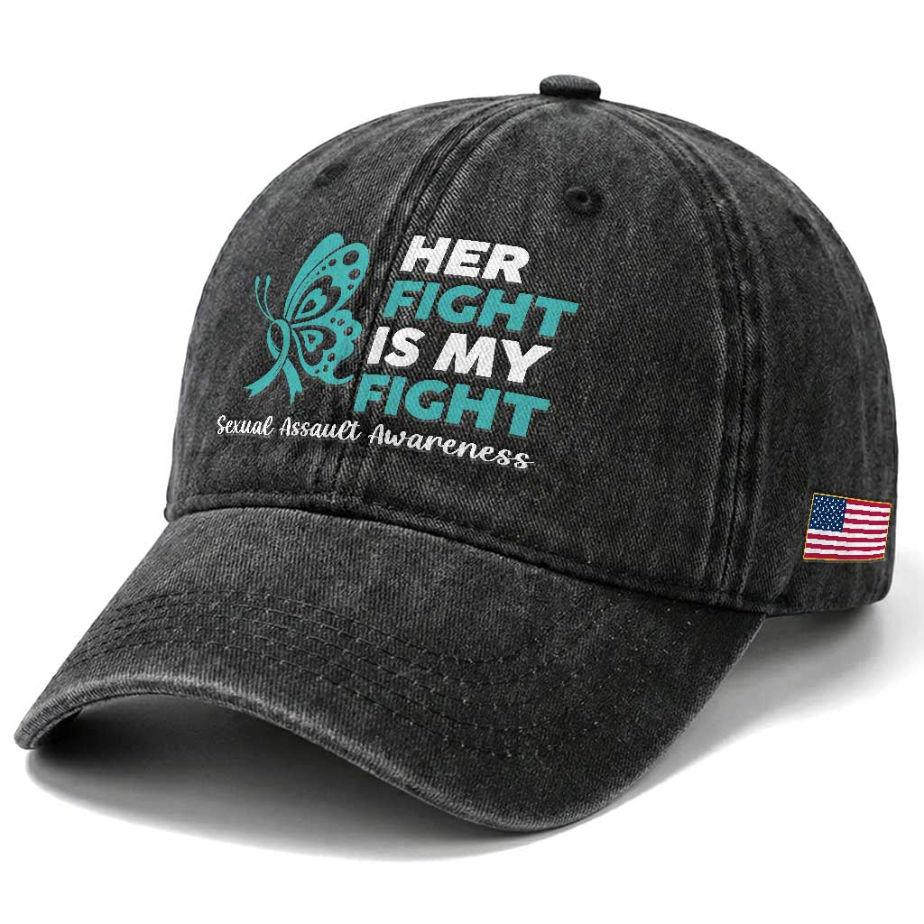 Sexual Assault Awareness Washed Cotton Baseball Cap Her Fight is My Fight TS14 Print Your Wear