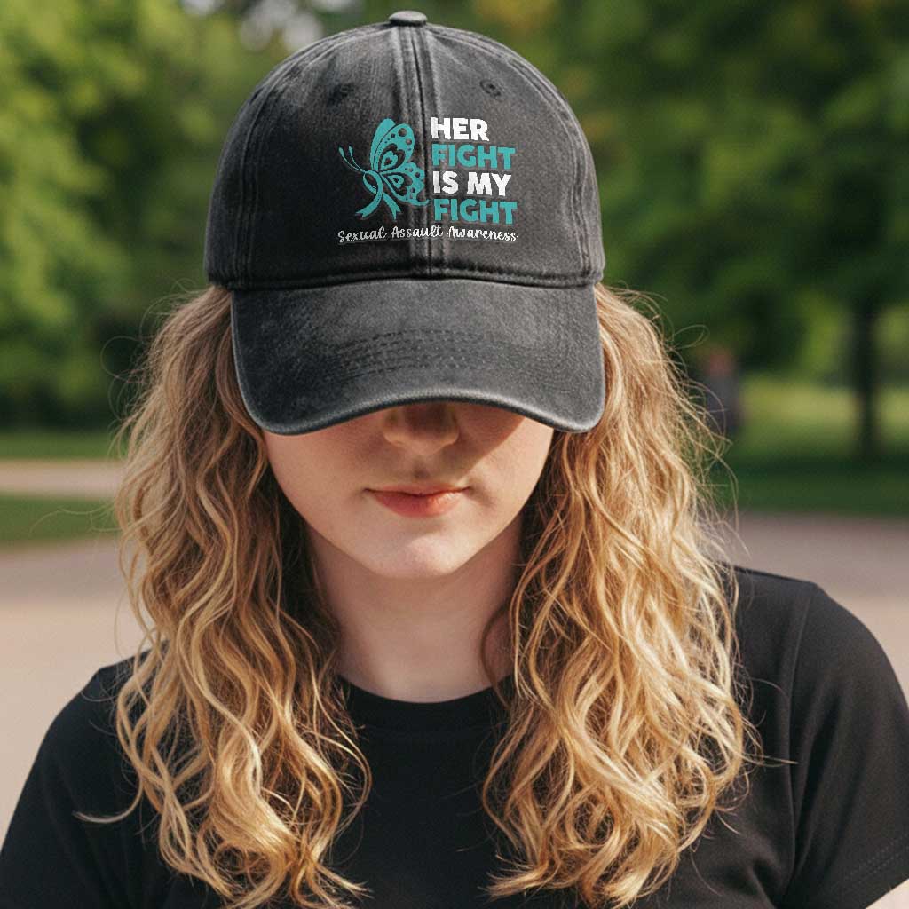 Sexual Assault Awareness Washed Cotton Baseball Cap Her Fight is My Fight TS14 Print Your Wear
