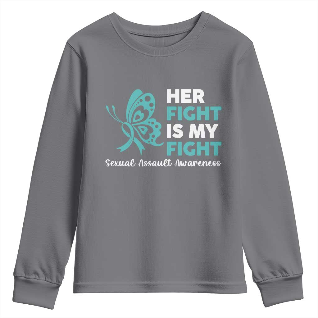 Sexual Assault Awareness Youth Sweatshirt Her Fight is My Fight TS14 Charcoal Print Your Wear