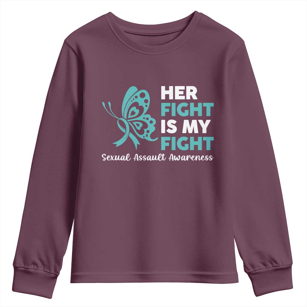 Sexual Assault Awareness Youth Sweatshirt Her Fight is My Fight TS14 Maroon Print Your Wear