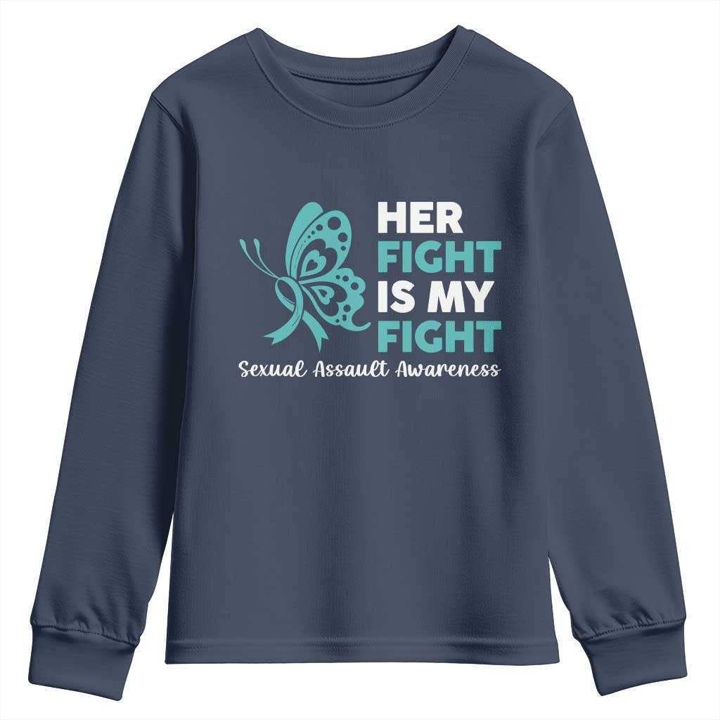 Sexual Assault Awareness Youth Sweatshirt Her Fight is My Fight TS14 Navy Print Your Wear