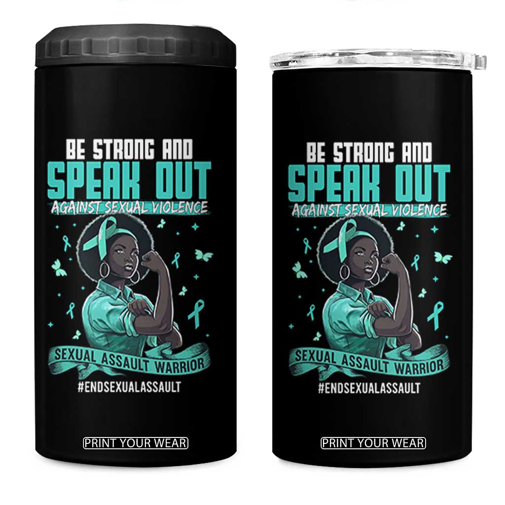 Sexual Assault Awareness 4 in 1 Can Cooler Tumbler Support African Women Stop Sexual Abuse Awareness TS14 One Size: 16 oz Black Print Your Wear