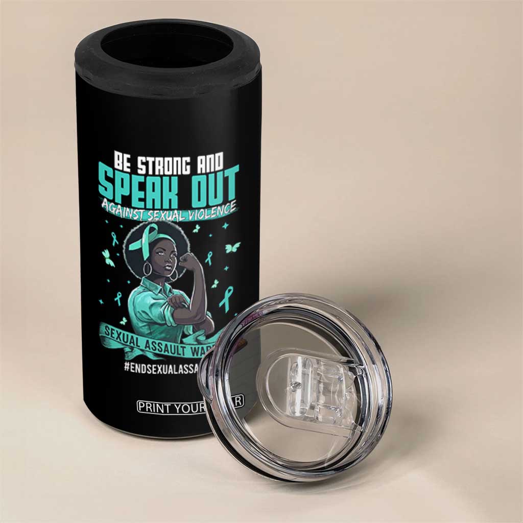 Sexual Assault Awareness 4 in 1 Can Cooler Tumbler Support African Women Stop Sexual Abuse Awareness TS14 Print Your Wear