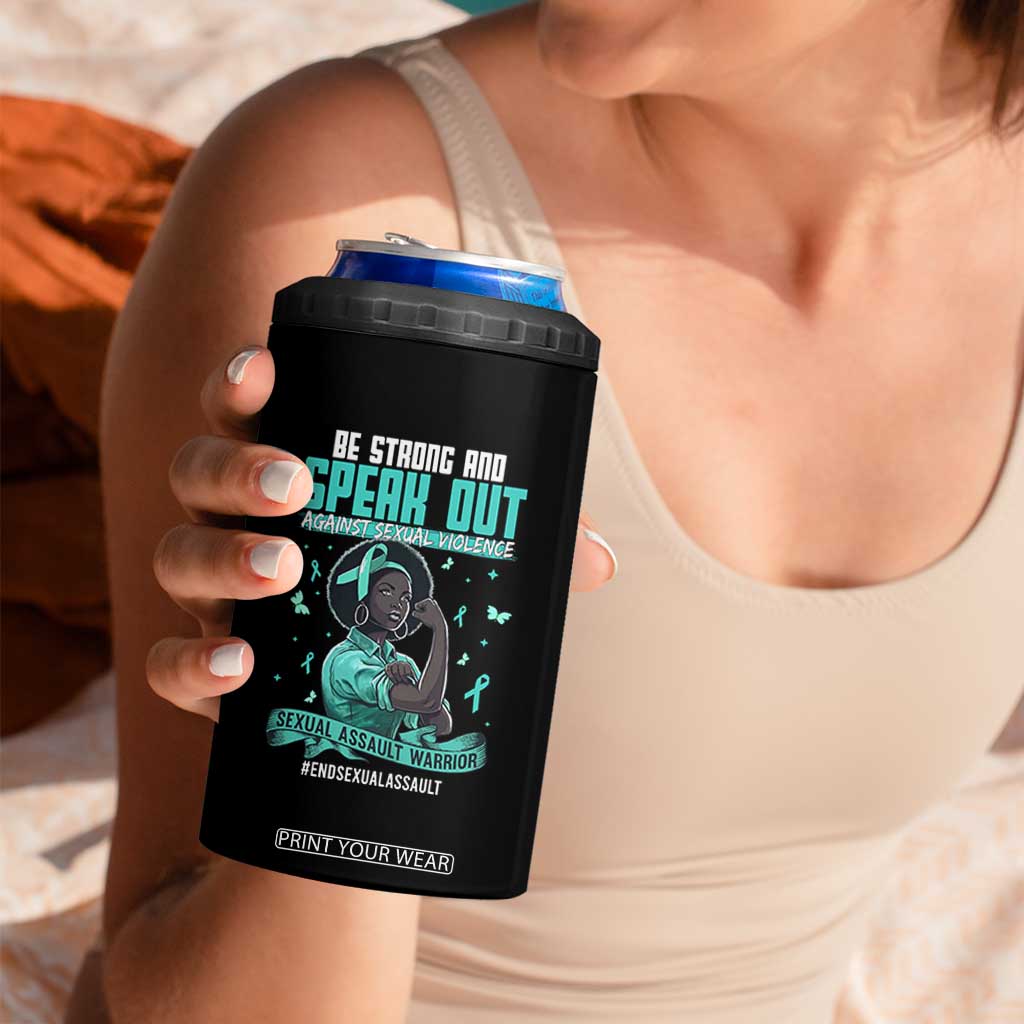 Sexual Assault Awareness 4 in 1 Can Cooler Tumbler Support African Women Stop Sexual Abuse Awareness TS14 Print Your Wear