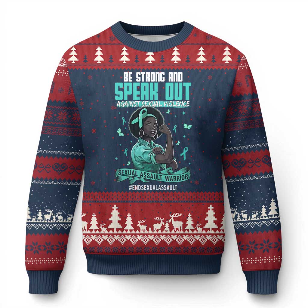 Sexual Assault Awareness Ugly Christmas Sweater Support African Women Stop Sexual Abuse Awareness TS14 Navy Red Print Your Wear