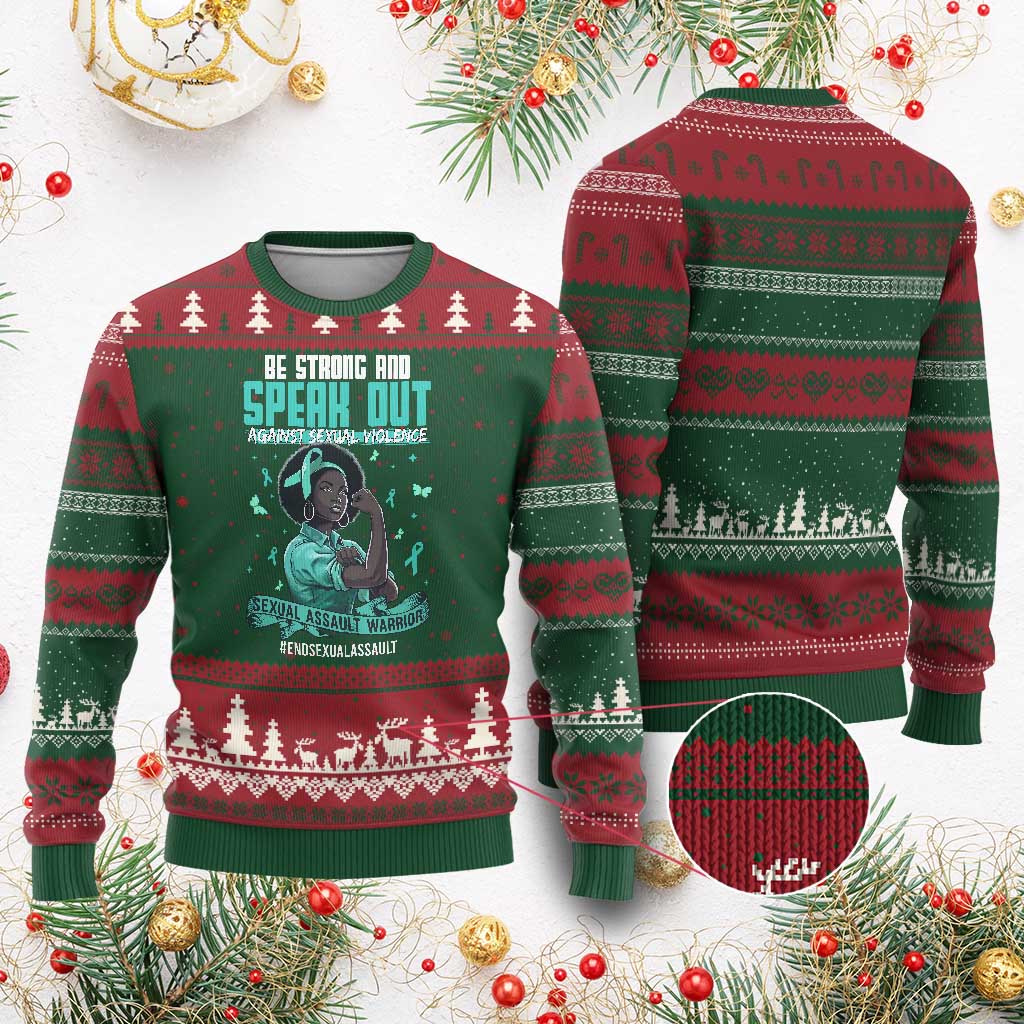 Sexual Assault Awareness Ugly Christmas Sweater Support African Women Stop Sexual Abuse Awareness TS14 Red Green Print Your Wear