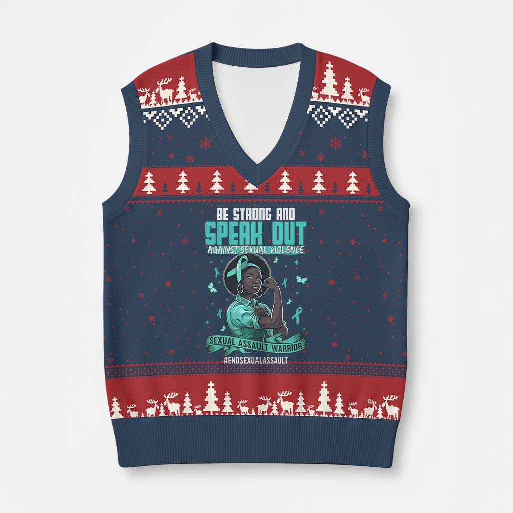 Sexual Assault Awareness V-Neck Knit Sweater Vest Support African Women Stop Sexual Abuse Awareness TS14 Navy Red Print Your Wear