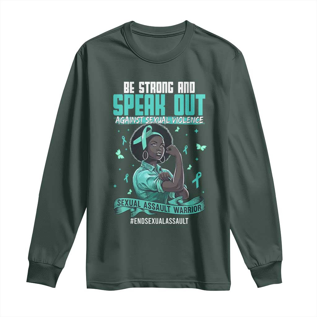 Sexual Assault Awareness Long Sleeve Shirt Support African Women Stop Sexual Abuse Awareness TS14 Dark Forest Green Print Your Wear